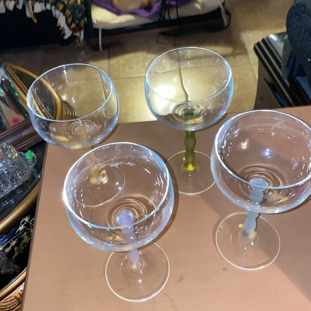 Vintage crystal wine glass set of 4 with different colored stems